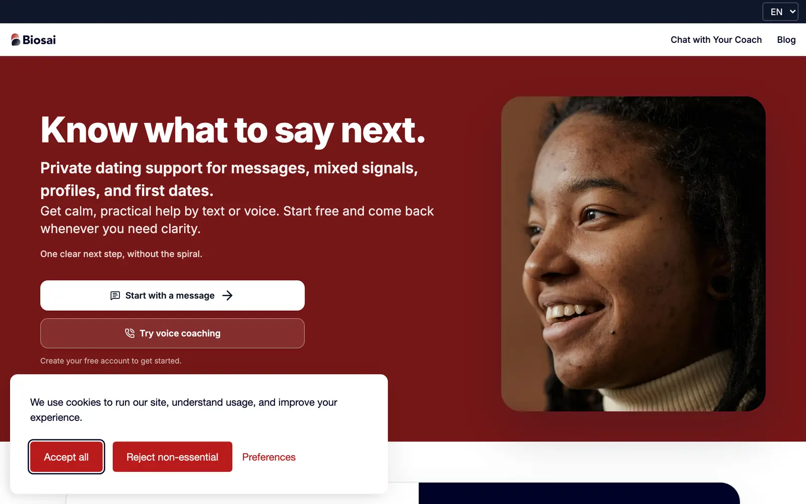 Screenshot of the Biosai website