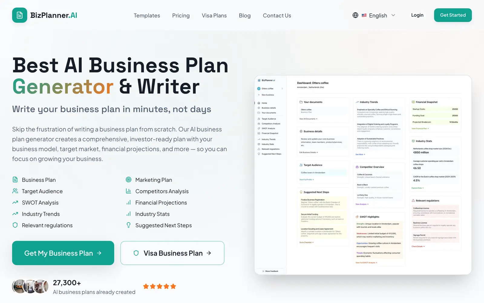 Screenshot of the BizPlanner AI website