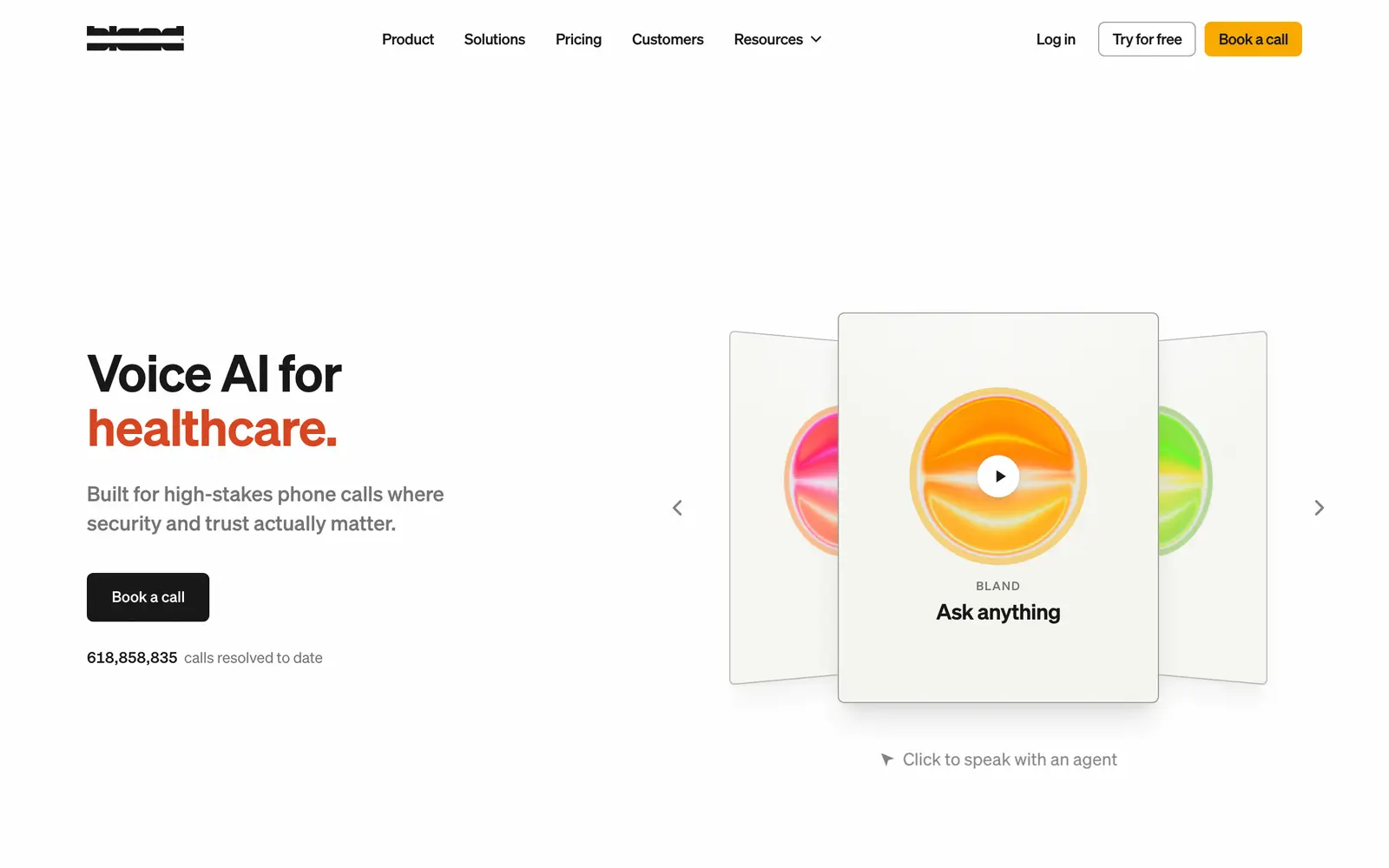 Screenshot of the Bland AI website