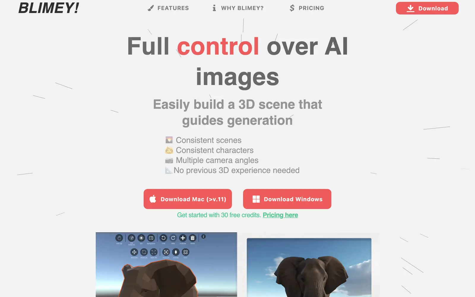 Screenshot of the Blimey website