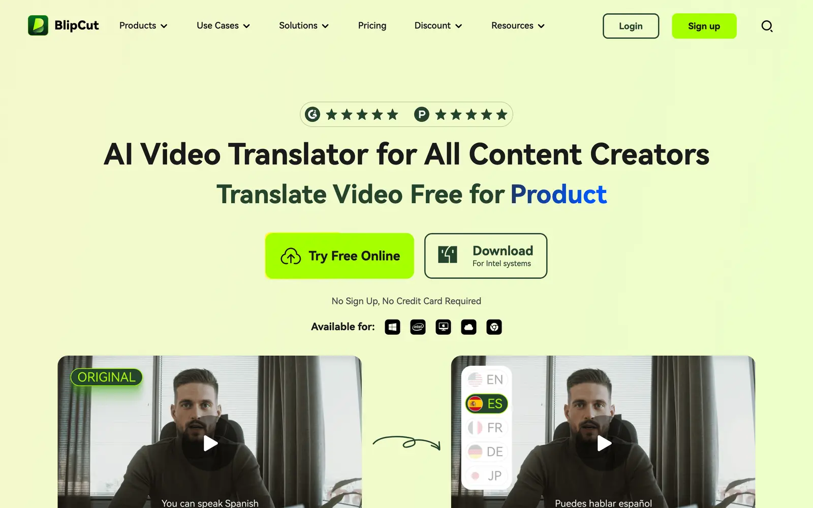 Screenshot of the BlipCut website