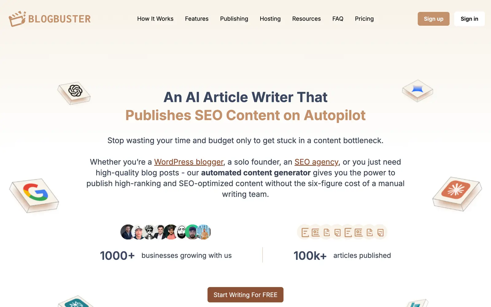 Screenshot of the BlogBuster website