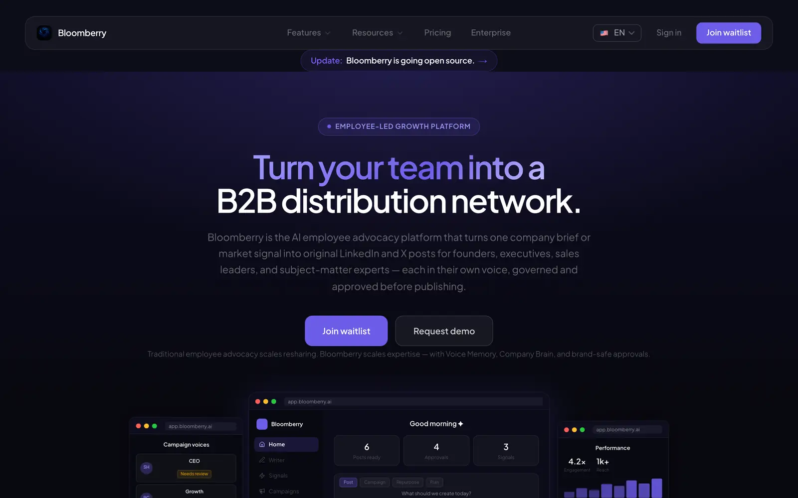 Screenshot of the Bloomberry website