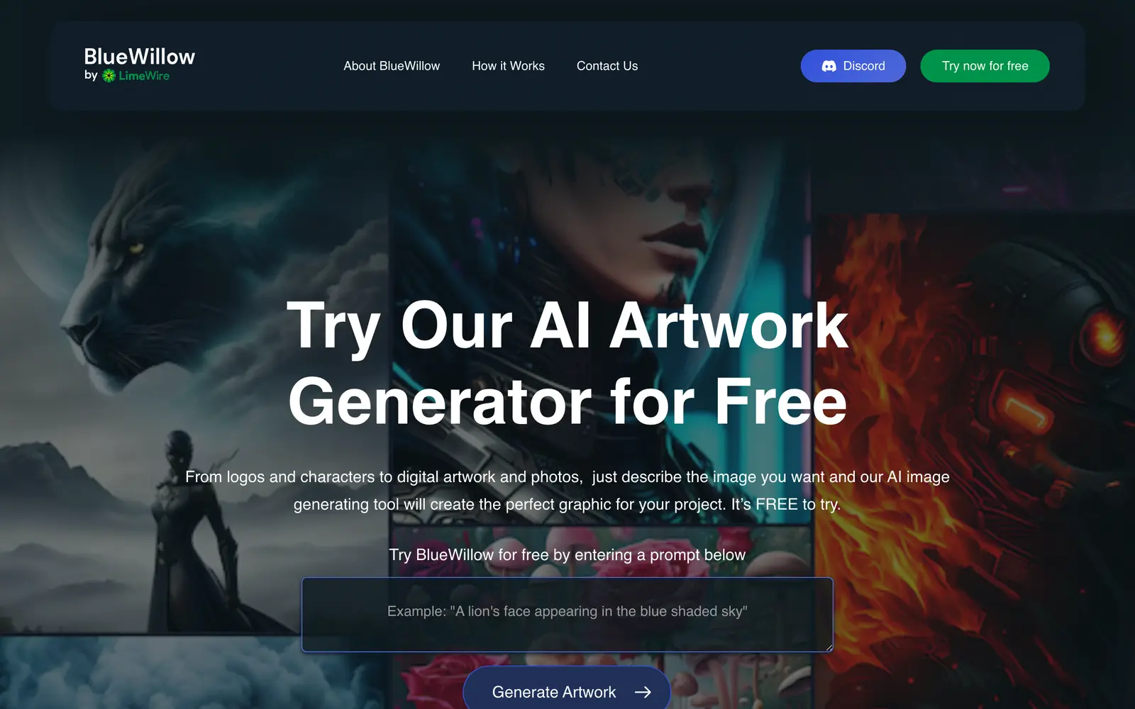 Screenshot of the BlueWillow website