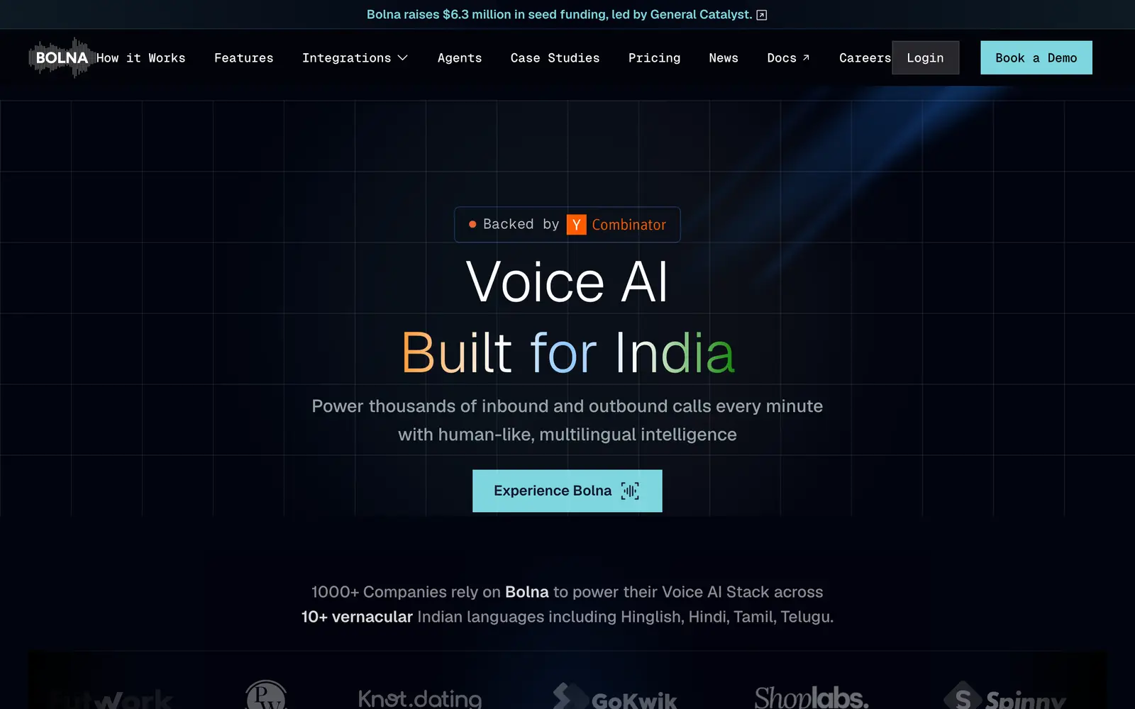 Screenshot of the Bolna website