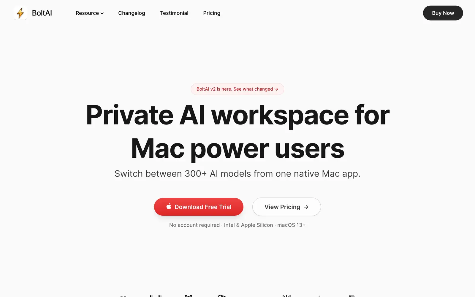 Screenshot of the BoltAI website