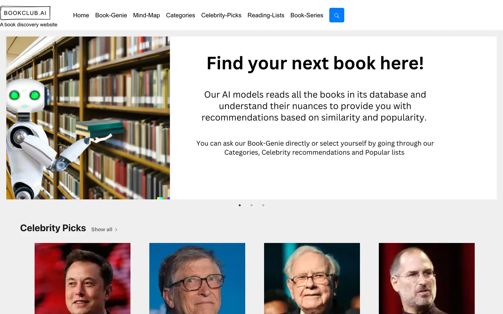 Screenshot of the Bookclub.ai website