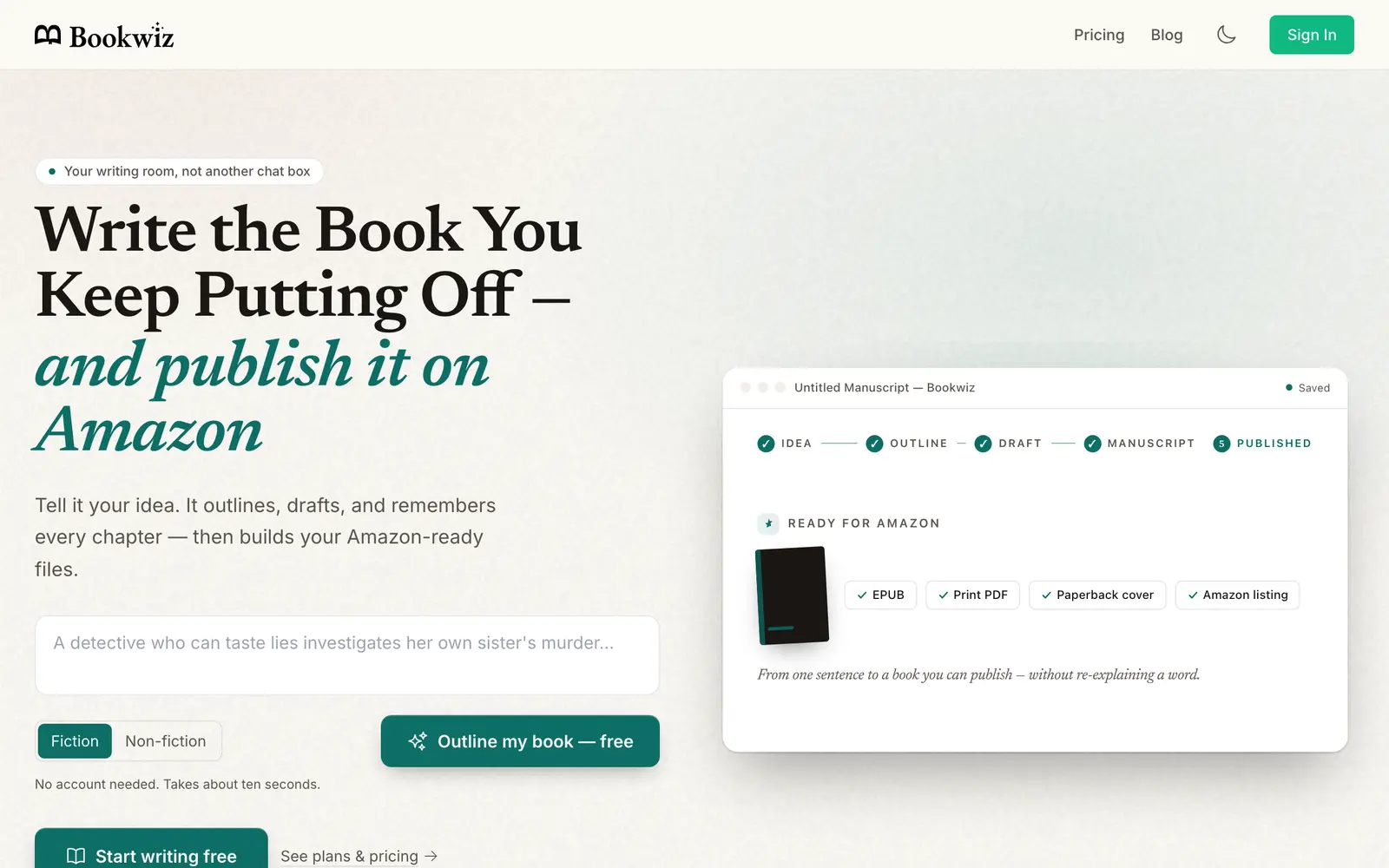 Screenshot of the Bookwiz website