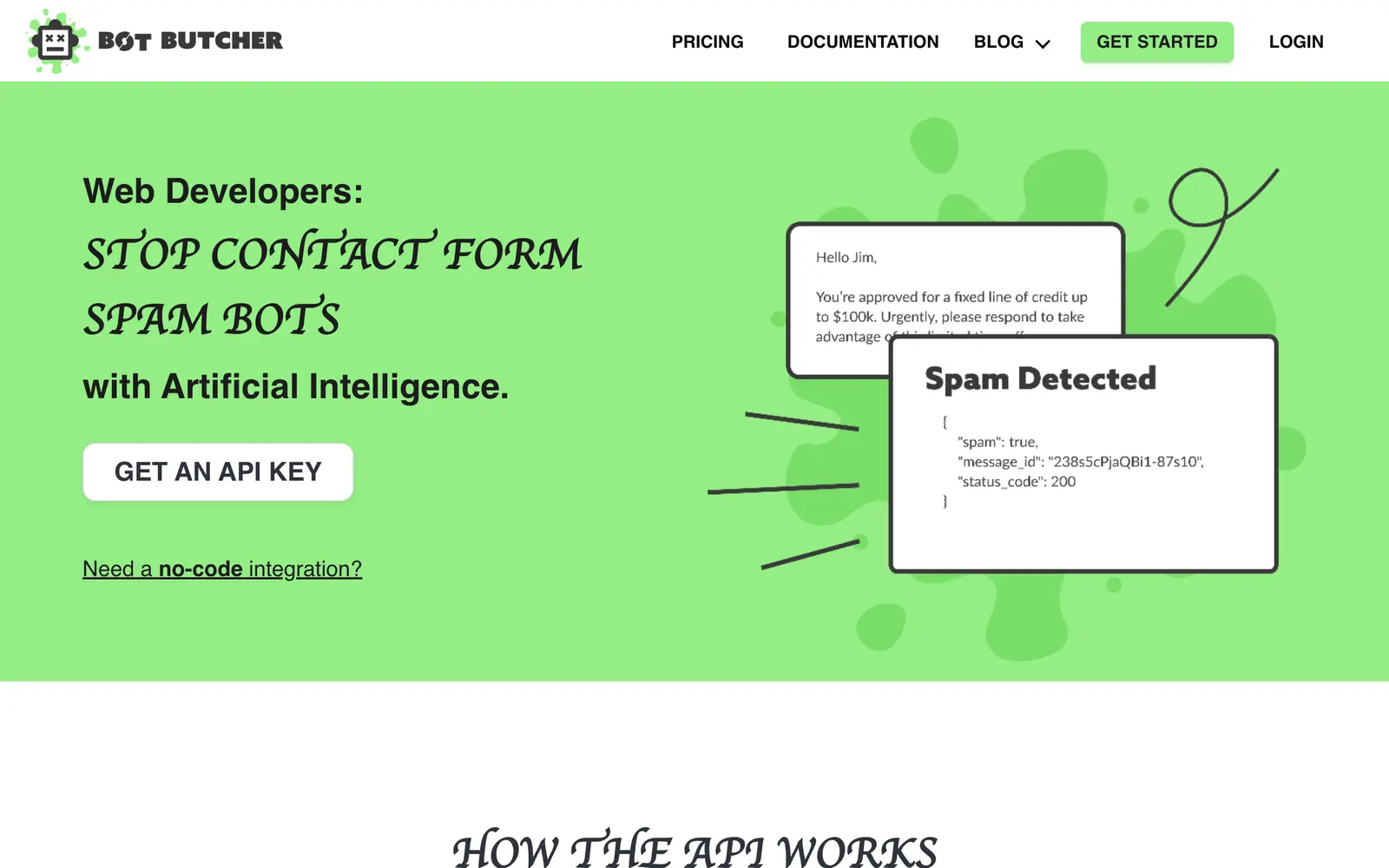 Screenshot of the Bot Butcher website