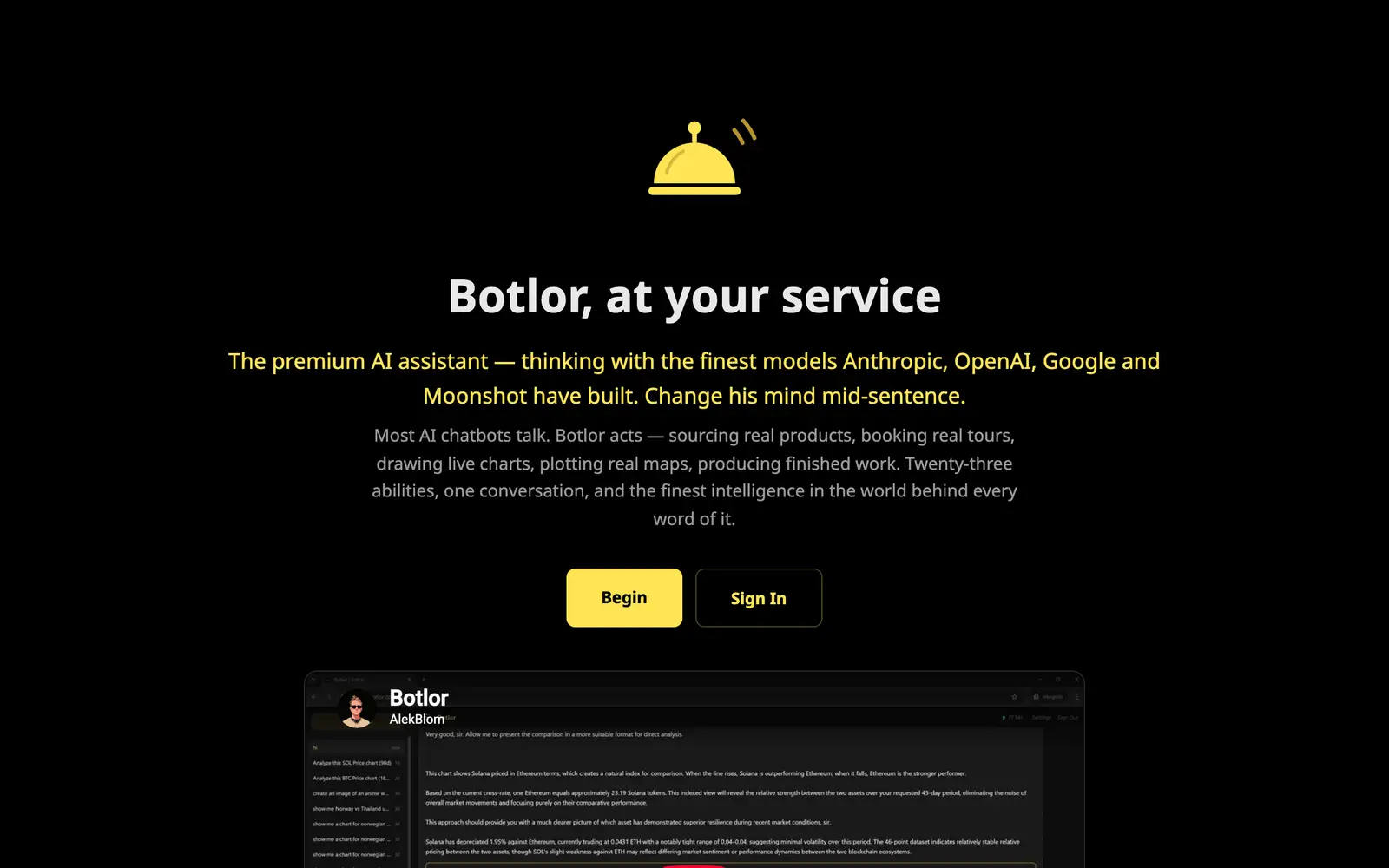 Screenshot of the Botlor website