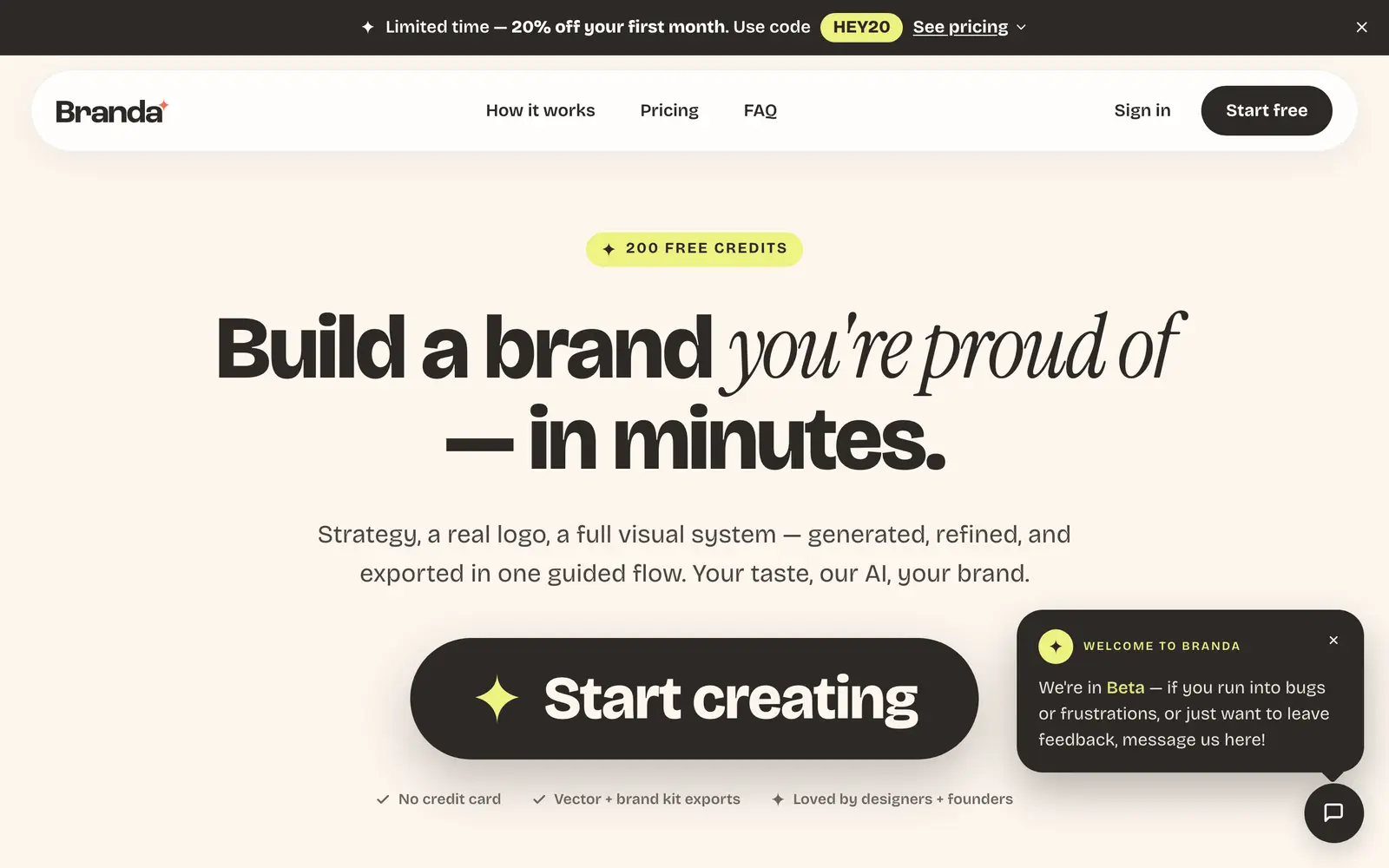 Screenshot of the Branda website