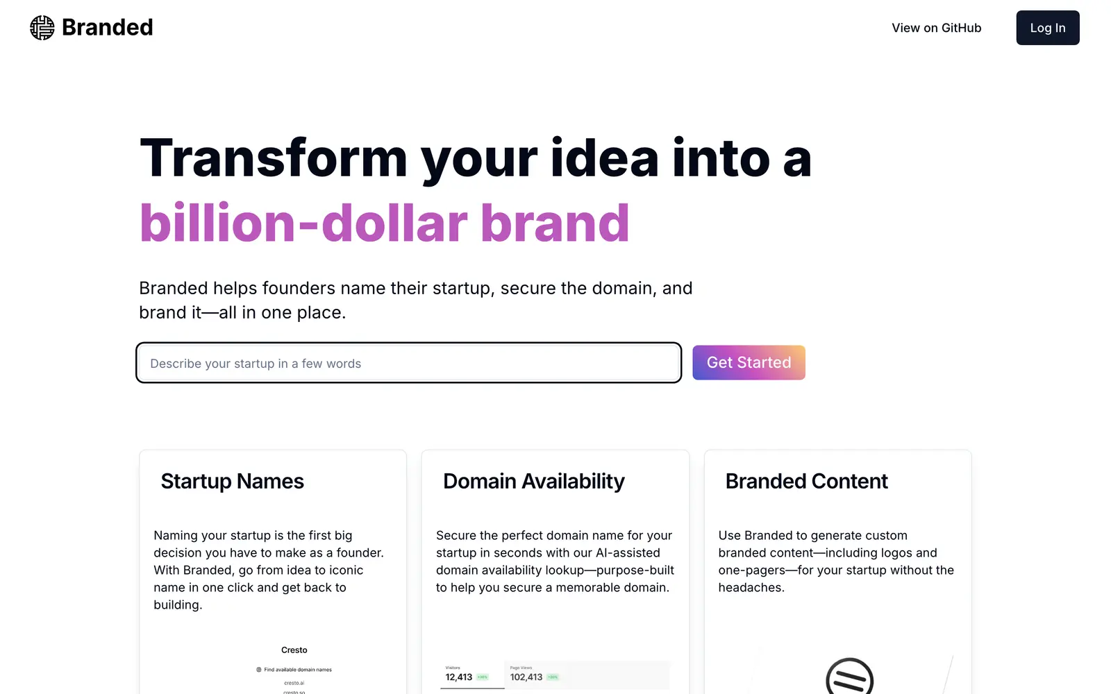 Screenshot of the Branded website