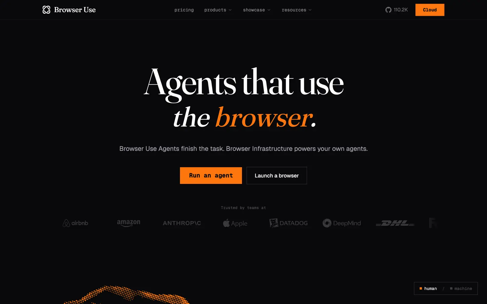 Screenshot of the Browser Use website