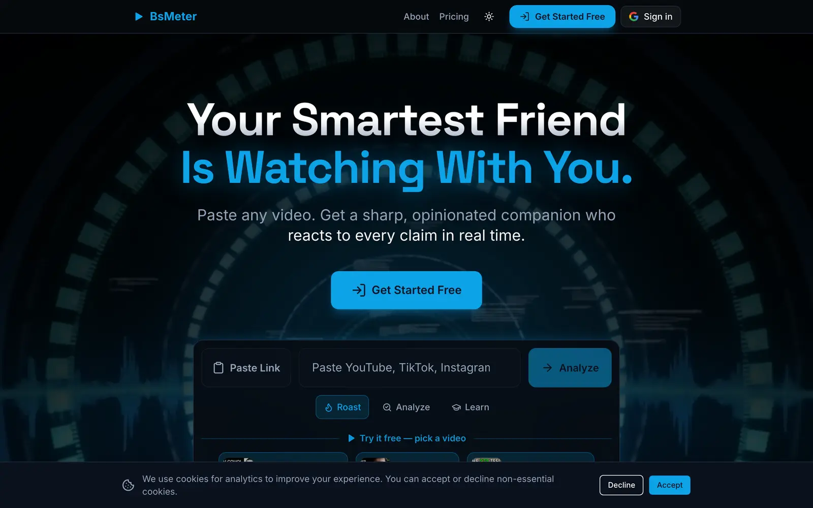 Screenshot of the BSmeter website