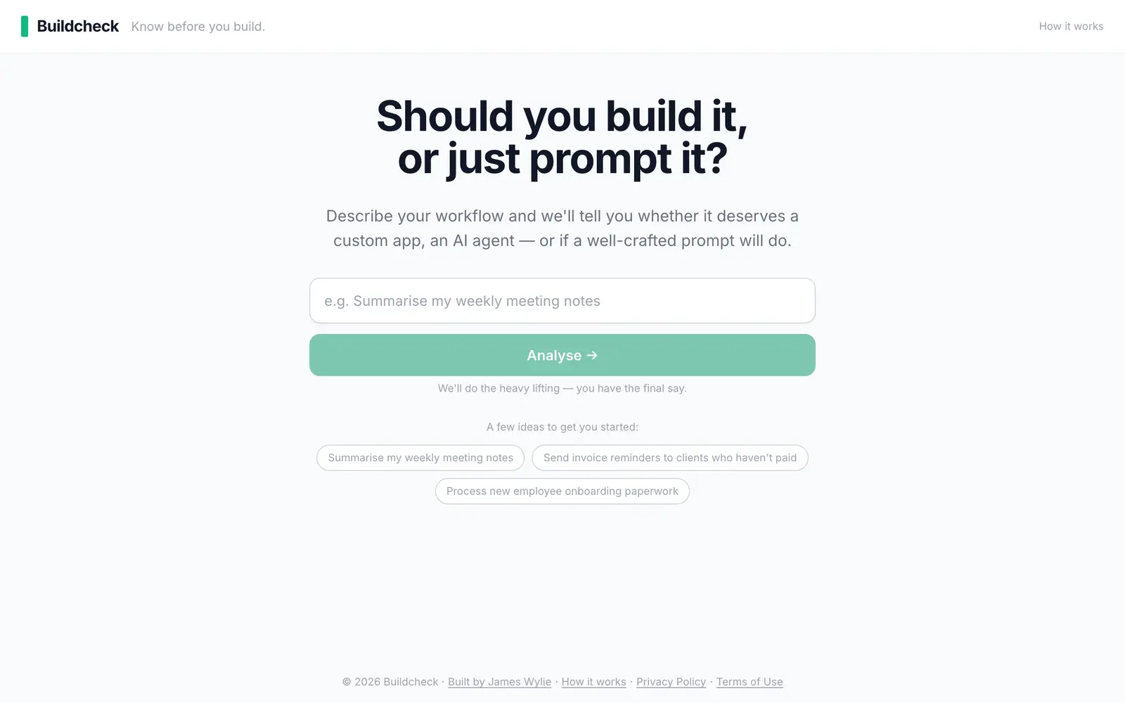 Screenshot of the Buildcheck website