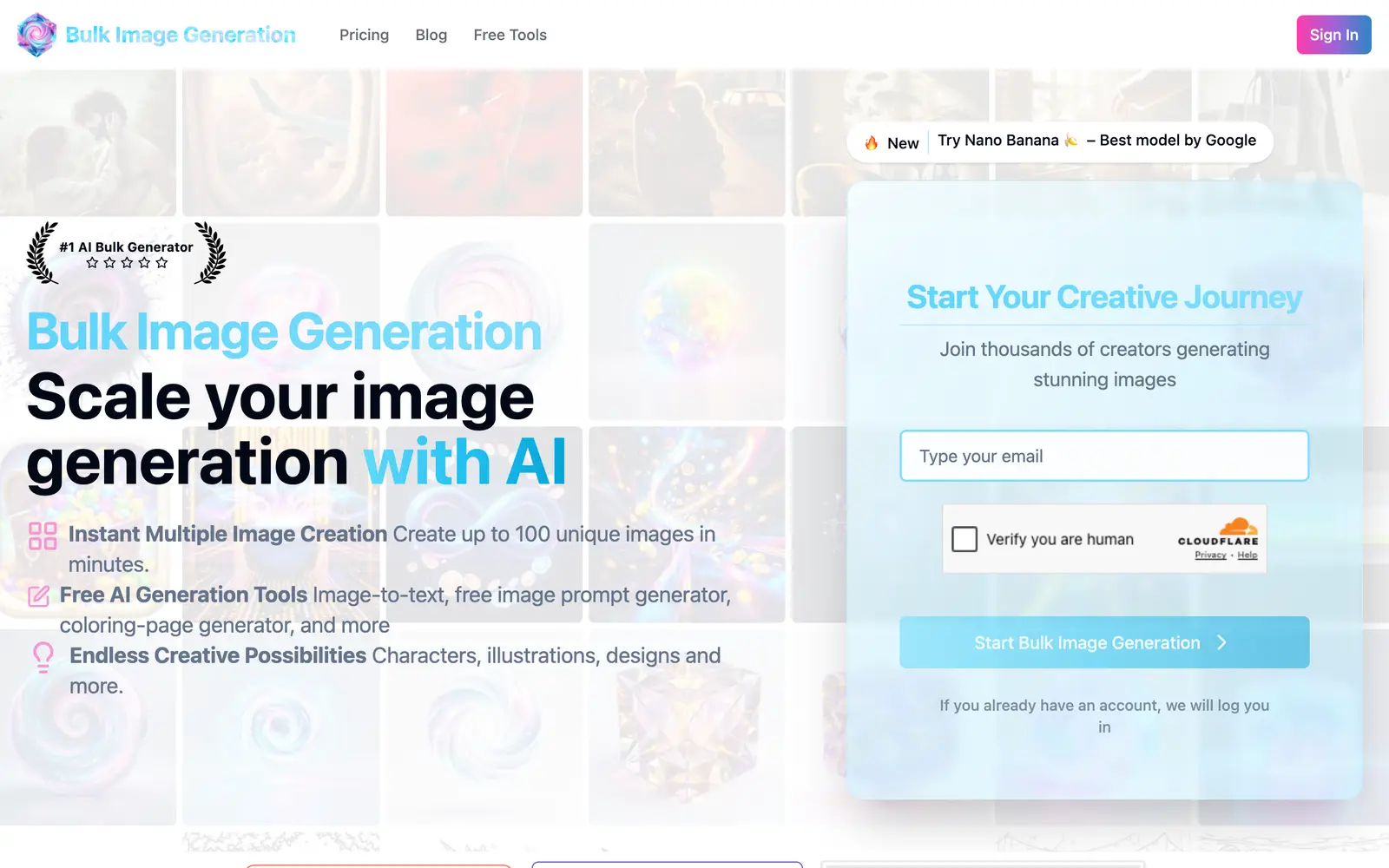 Screenshot of the Bulk Image Generation website