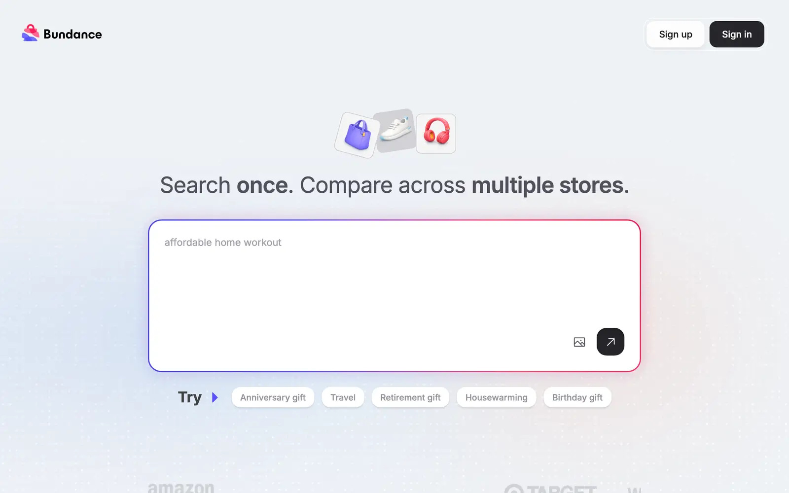 Screenshot of the Bundance website