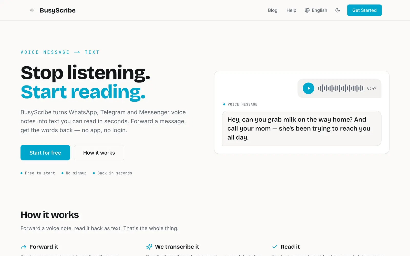 Screenshot of the BusyScribe website