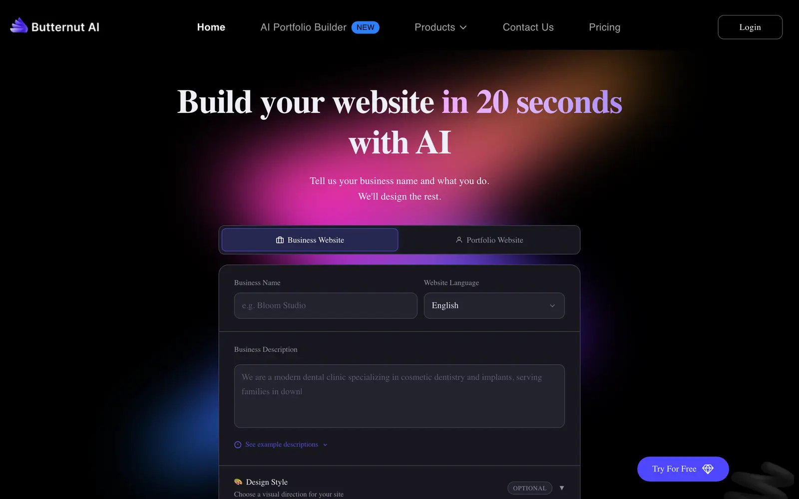 Screenshot of the Butternut AI website