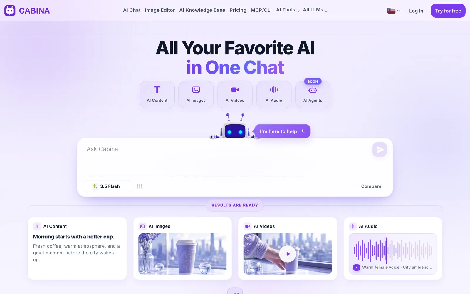 Screenshot of the Cabina.AI website