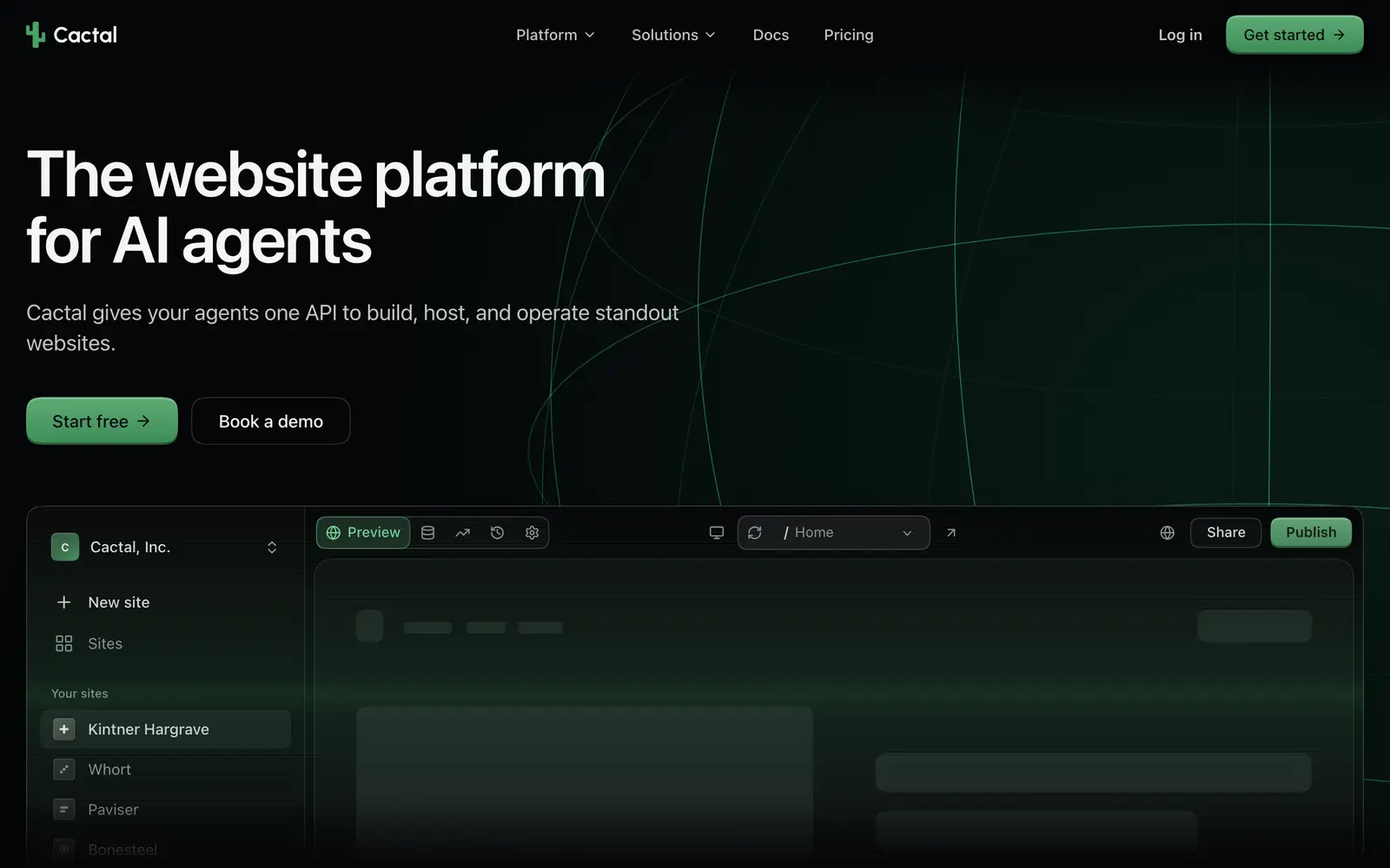 Screenshot of the Cactal website