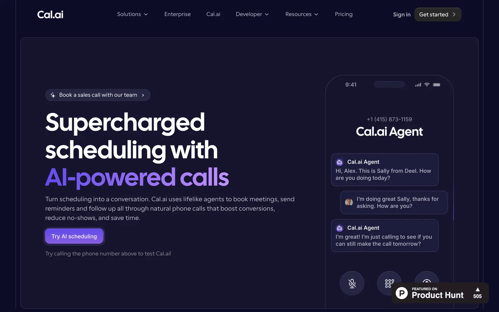Screenshot of the Cal.ai website