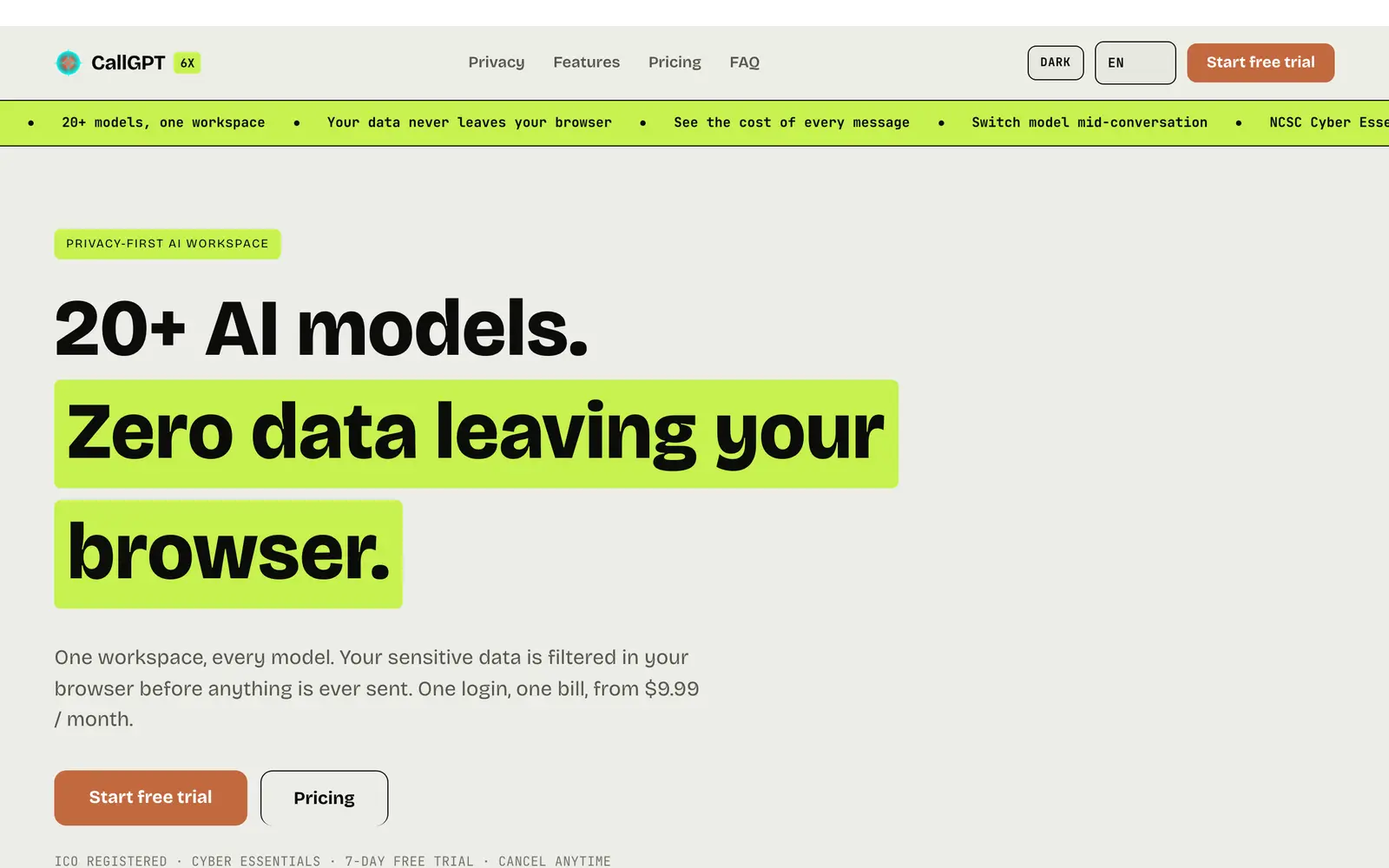 Screenshot of the CallGPT 6X website