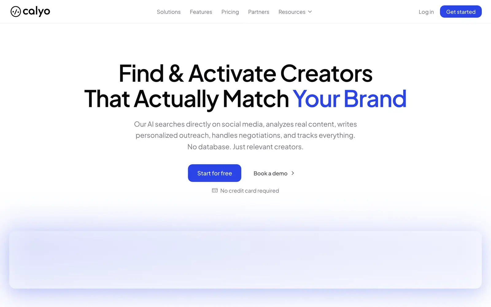 Screenshot of the Calyo website
