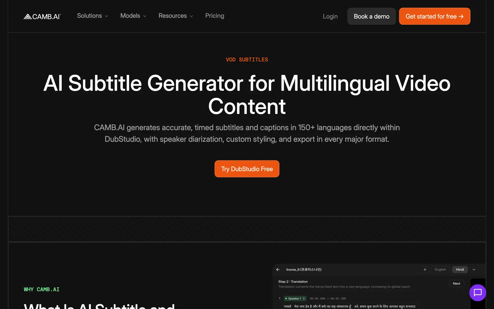 Screenshot of the CAMB.AI website