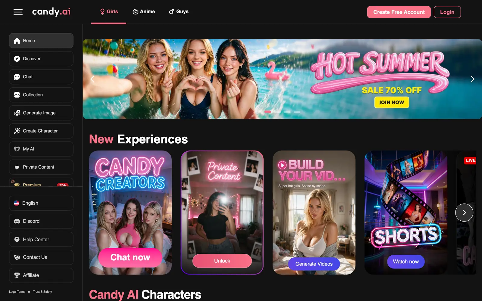 Screenshot of the Candy.ai website