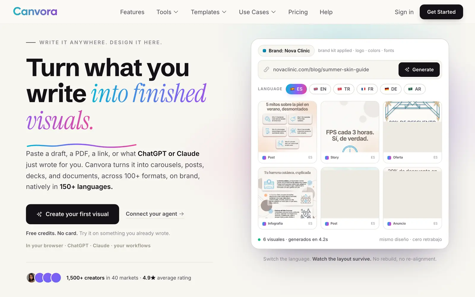 Screenshot of the Canvora website