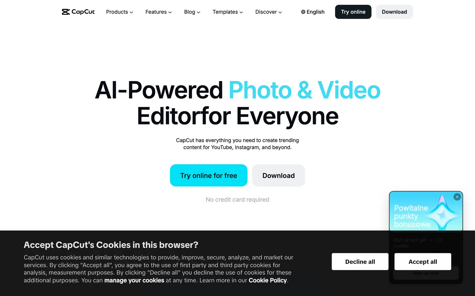 Screenshot of the CapCut website