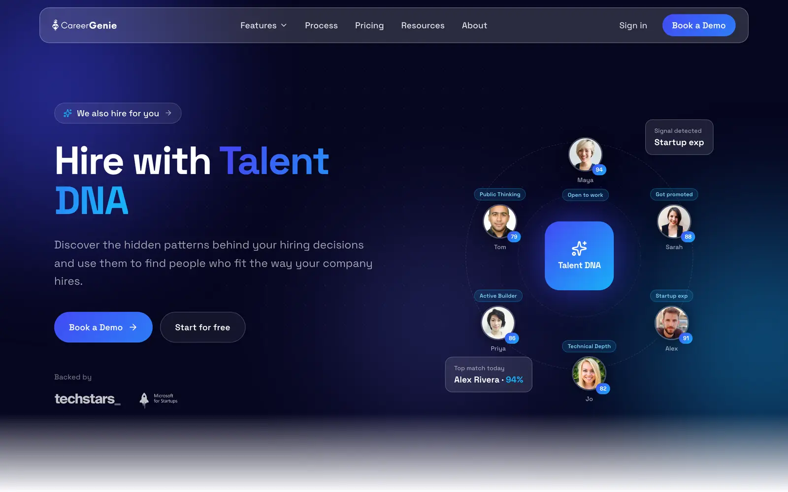 Screenshot of the Career Genie website