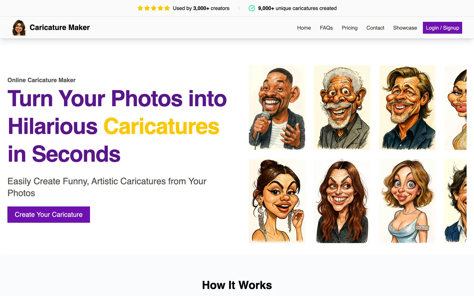 Screenshot of the Caricature Maker website