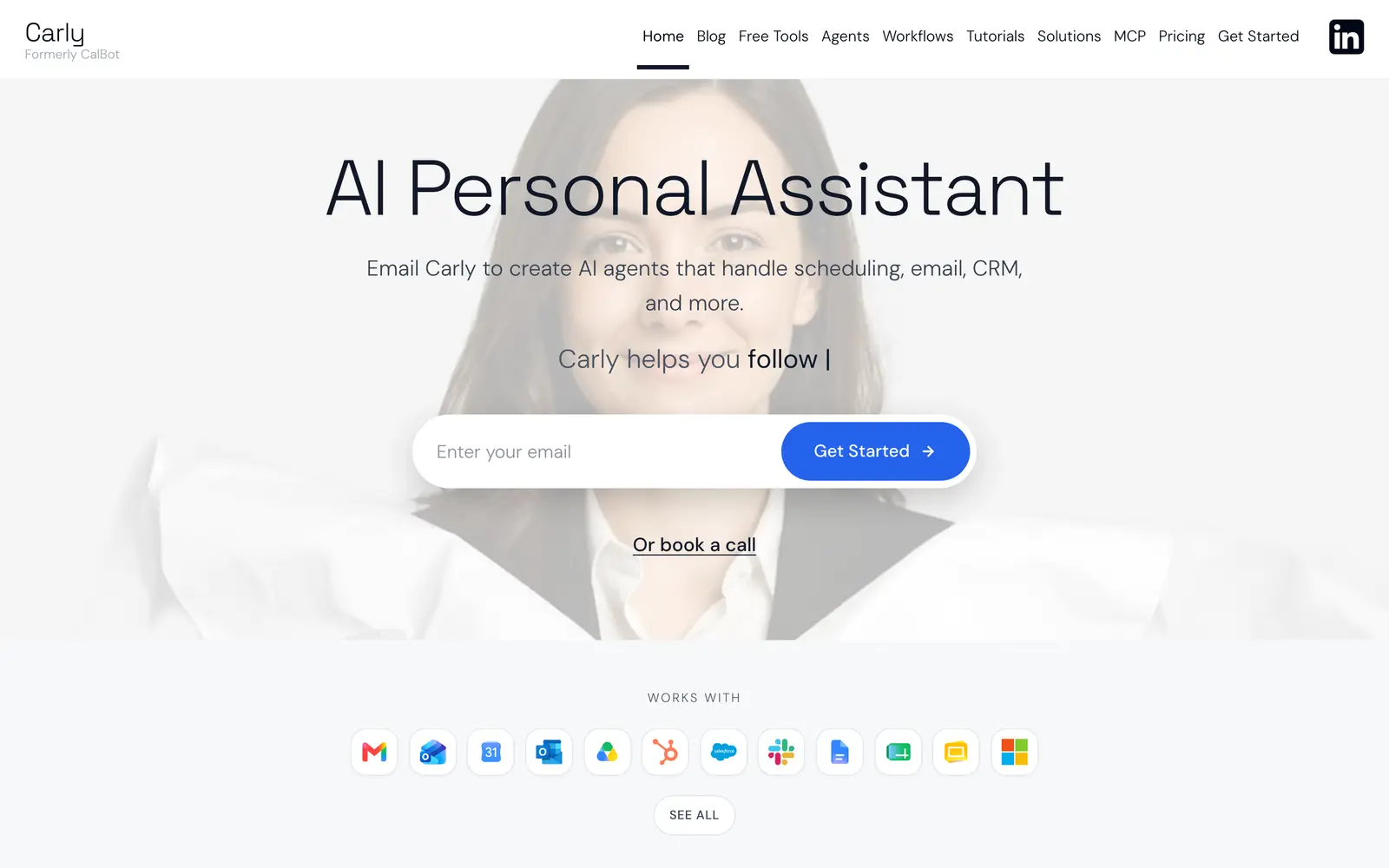 Screenshot of the Carly AI website