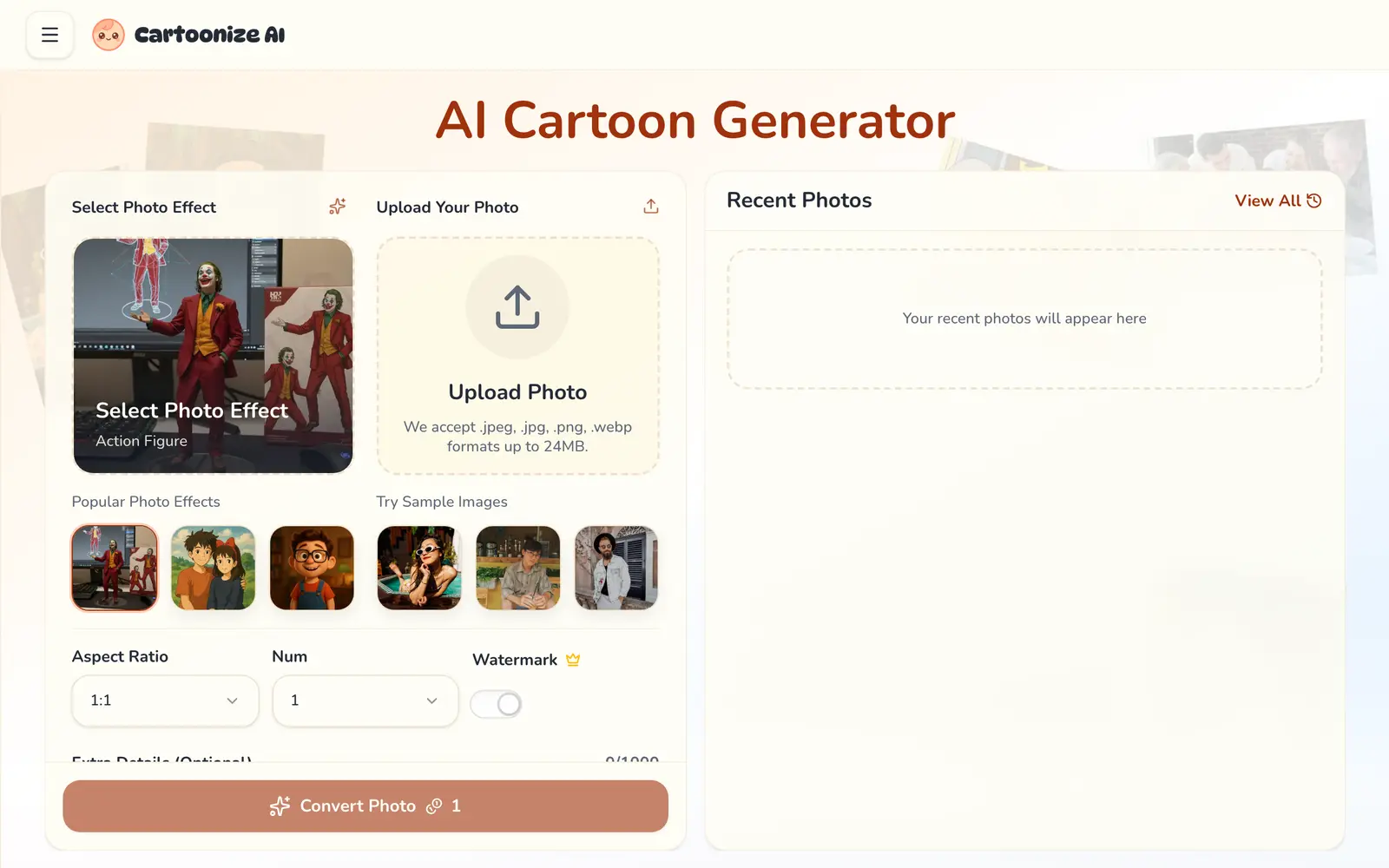 Screenshot of the Cartoonize AI website