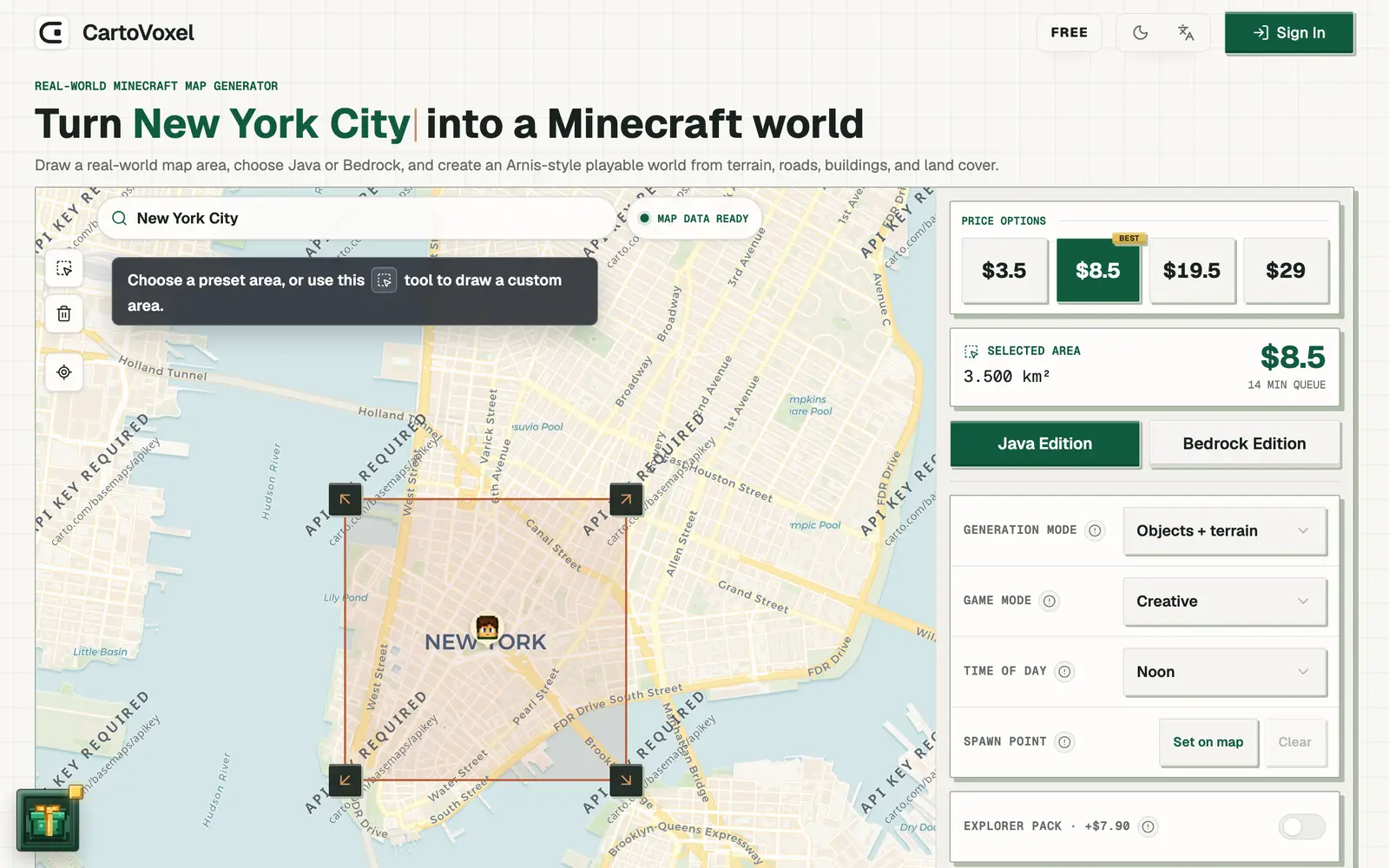 Screenshot of the CartoVoxel website