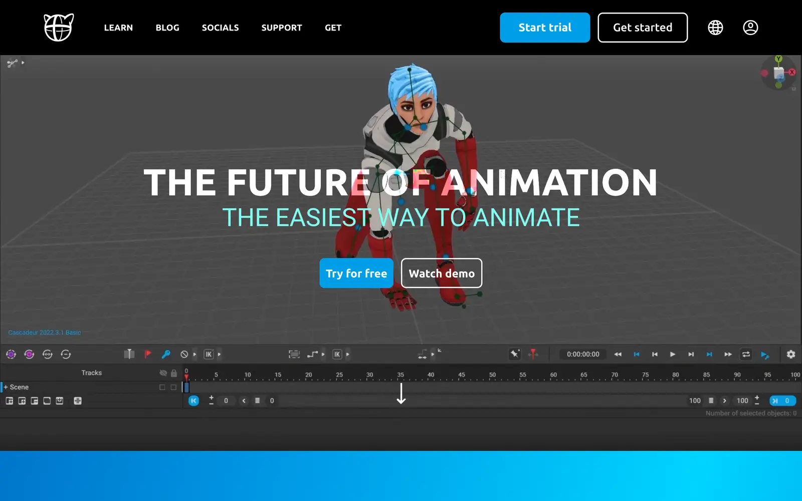 Screenshot of the Cascadeur website