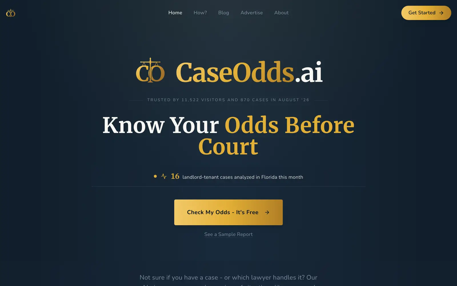 Screenshot of the CaseOdds.ai website