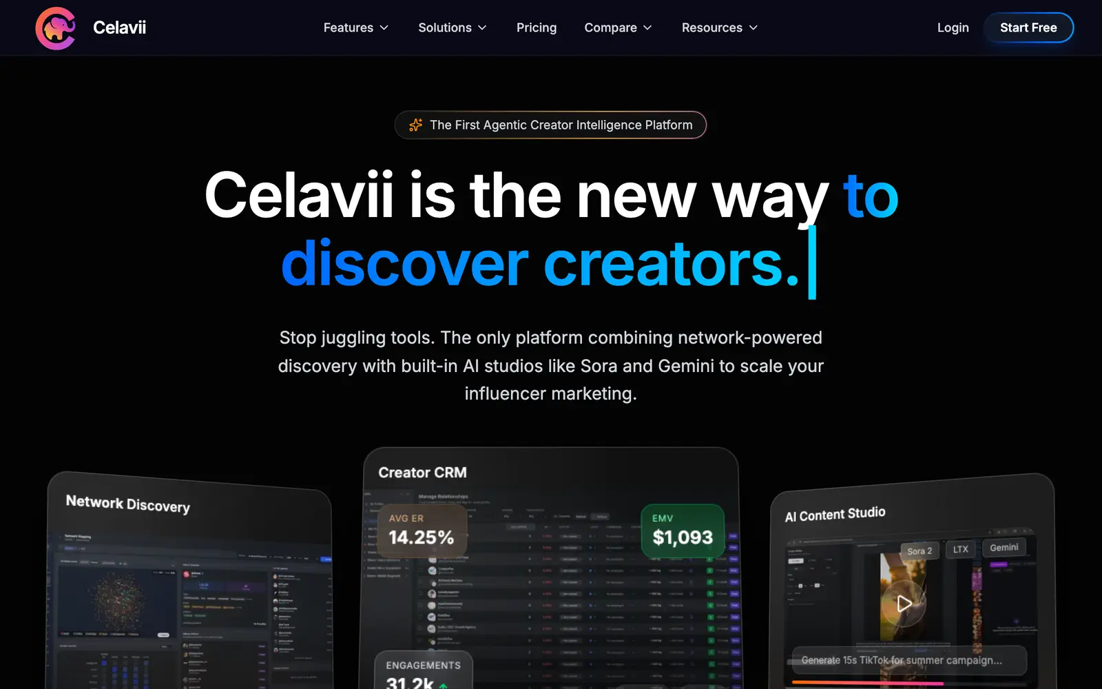 Screenshot of the Celavii website