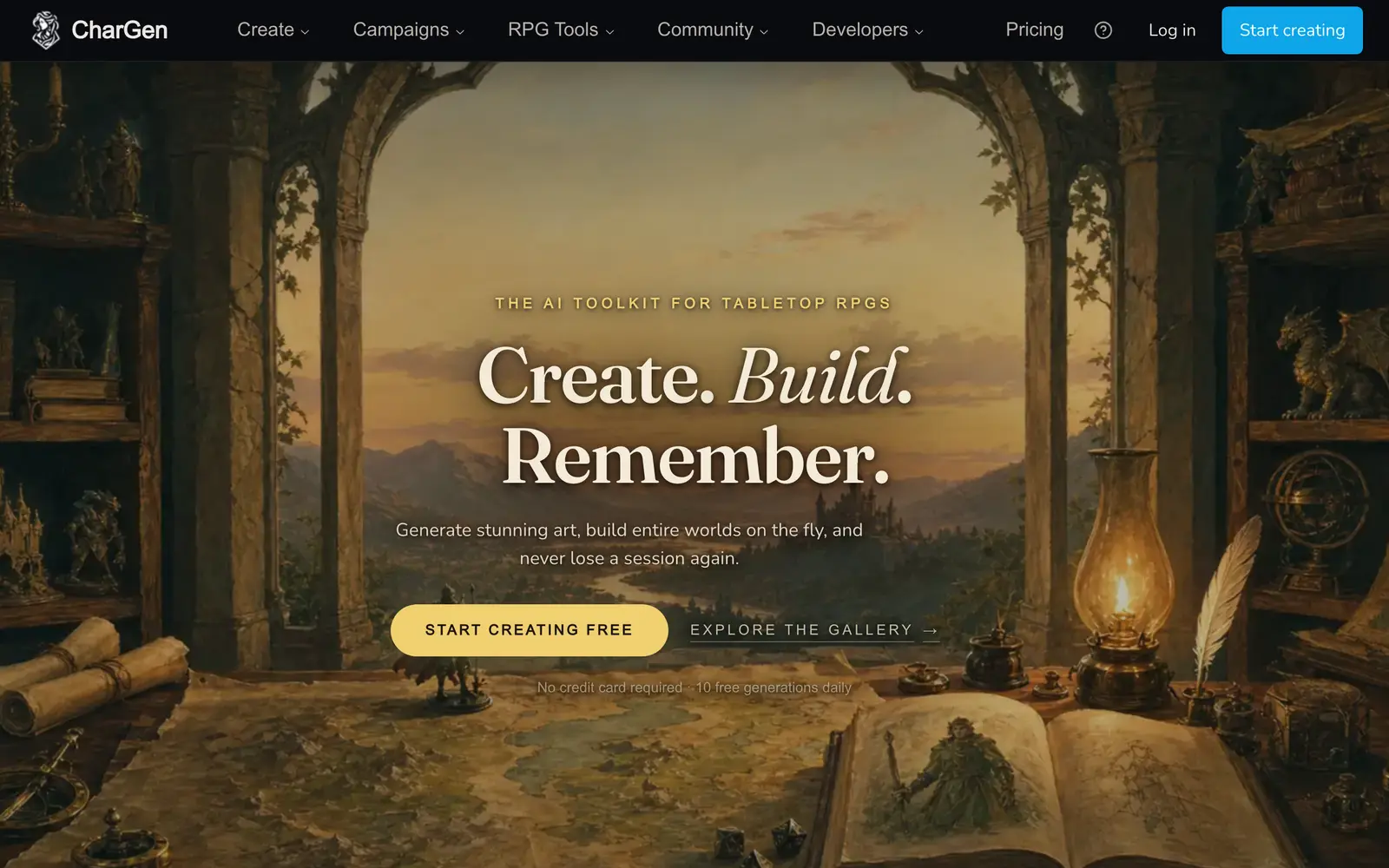 Screenshot of the CharGen website