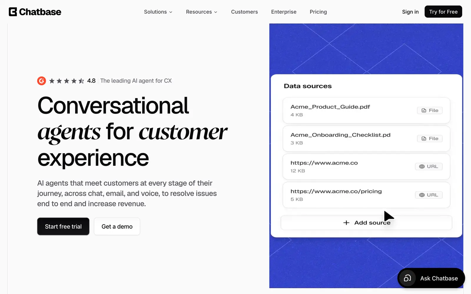 Screenshot of the Chatbase website