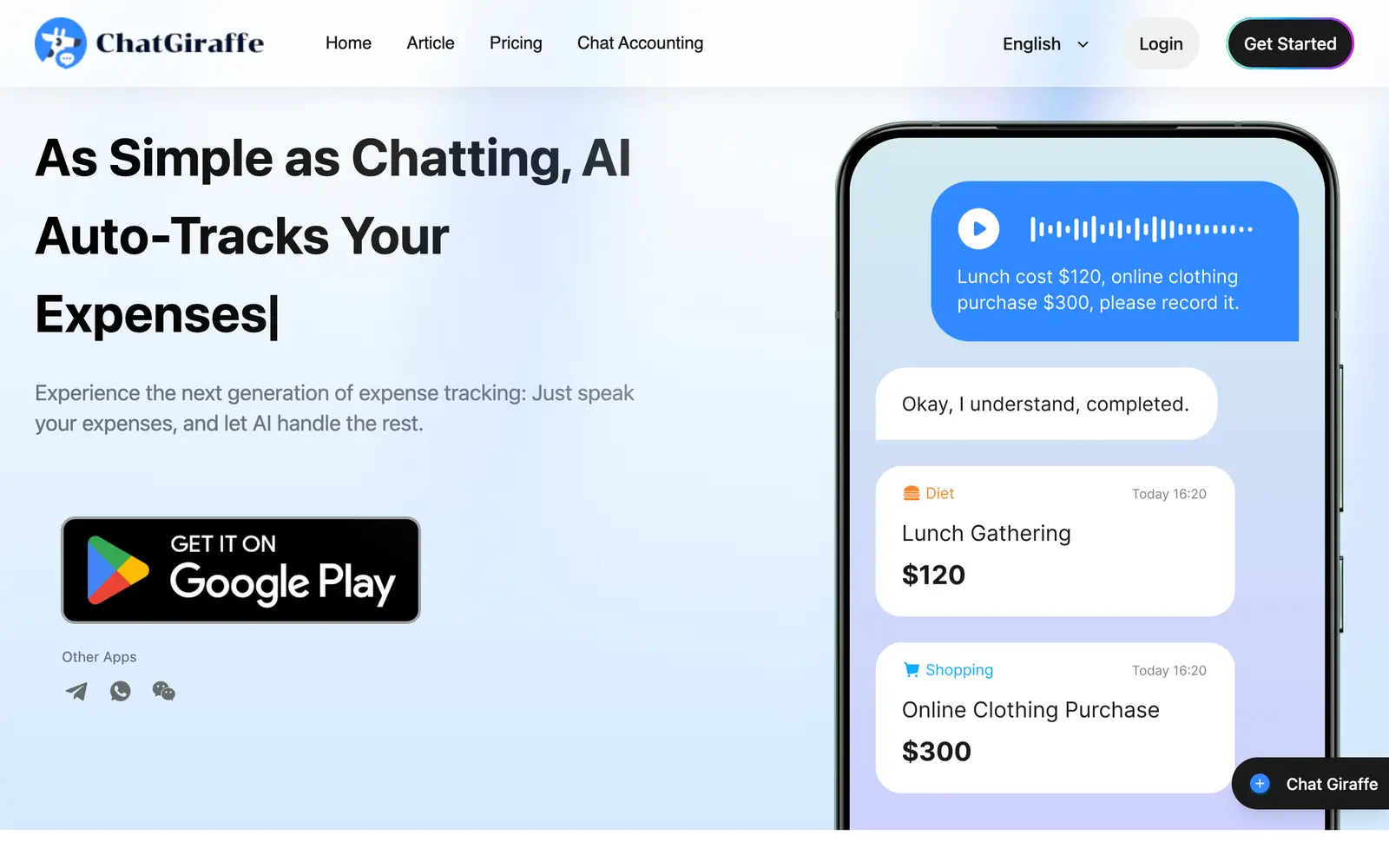 Screenshot of the ChatGiraffe website