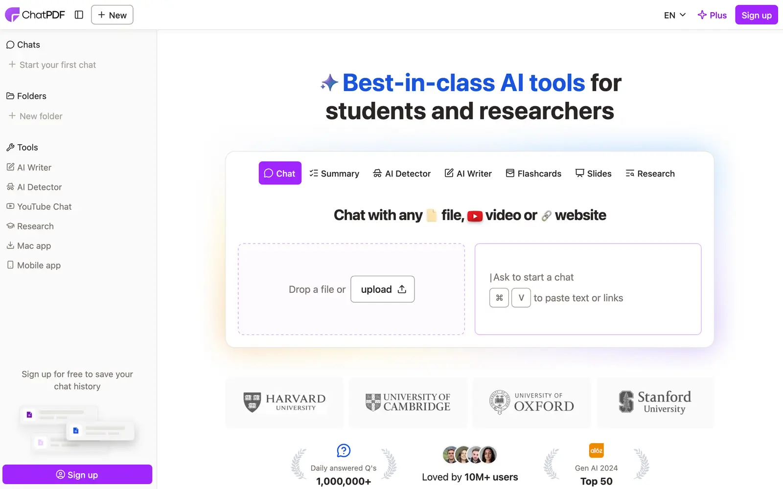 Screenshot of the ChatPDF website