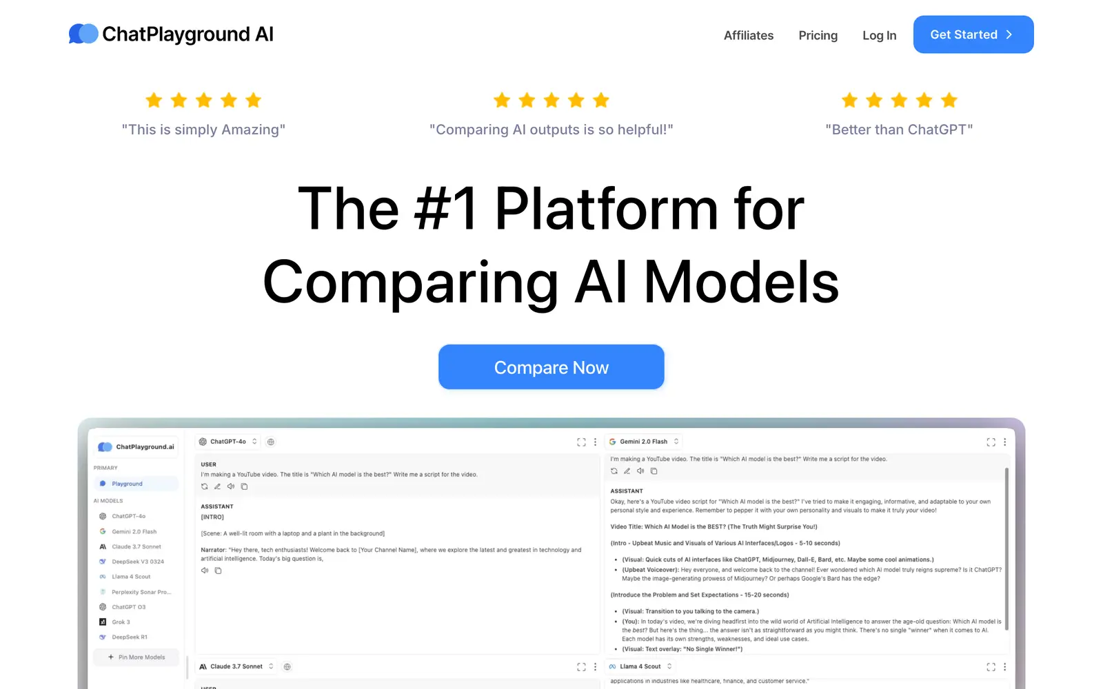 Screenshot of the ChatPlayground AI website