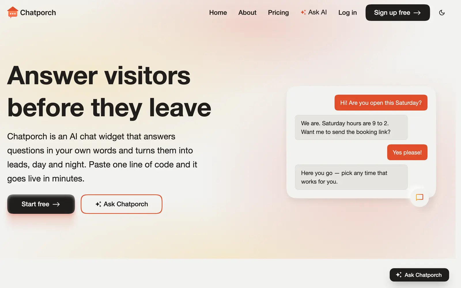 Screenshot of the Chatporch website