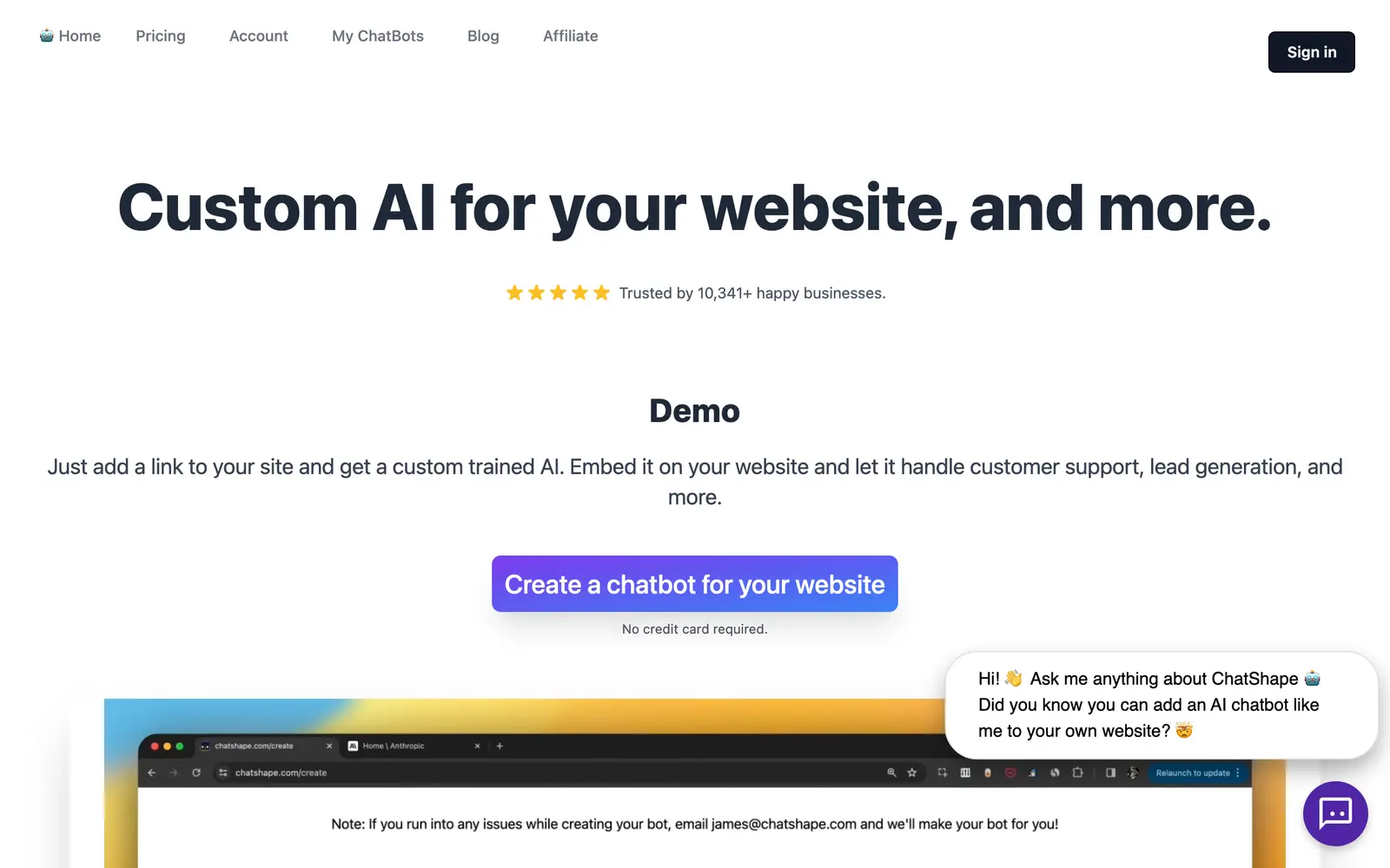 Screenshot of the ChatShape website