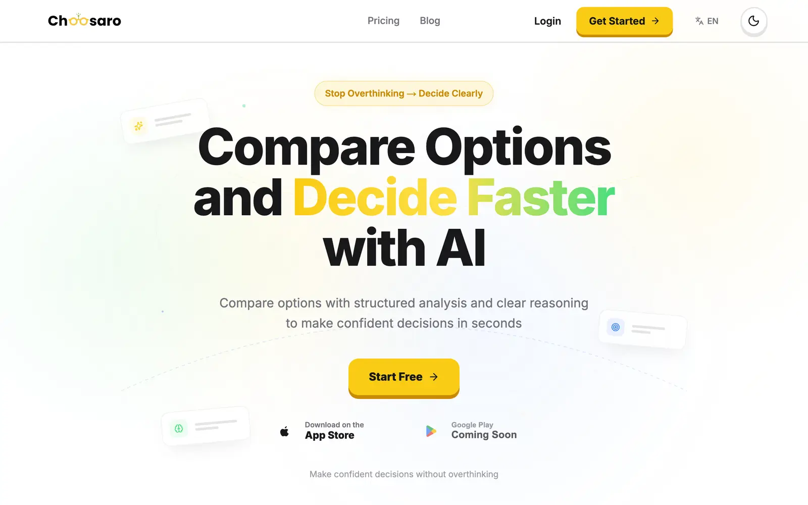 Screenshot of the Choosaro website