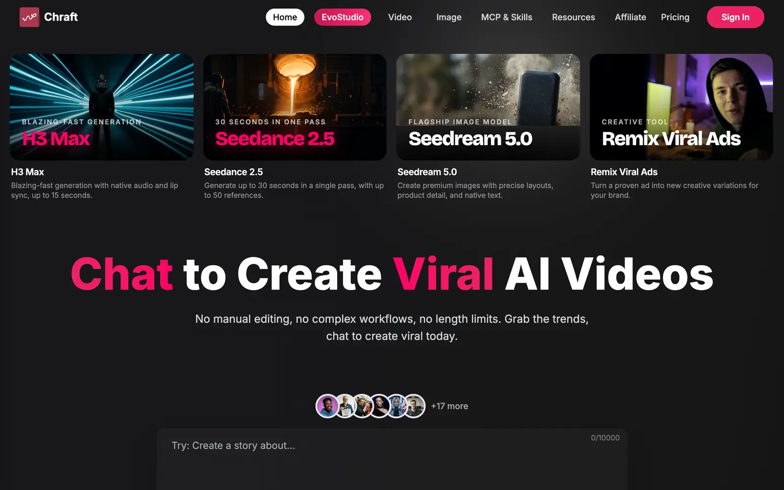 Screenshot of the Chraft AI website