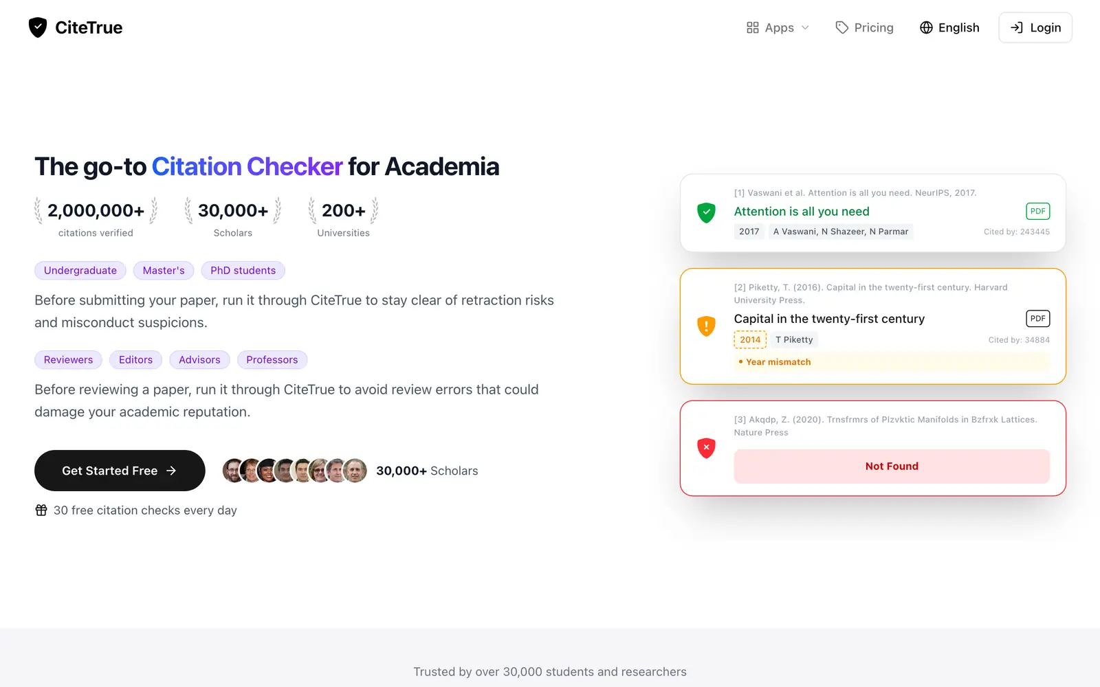 Screenshot of the CiteTrue website